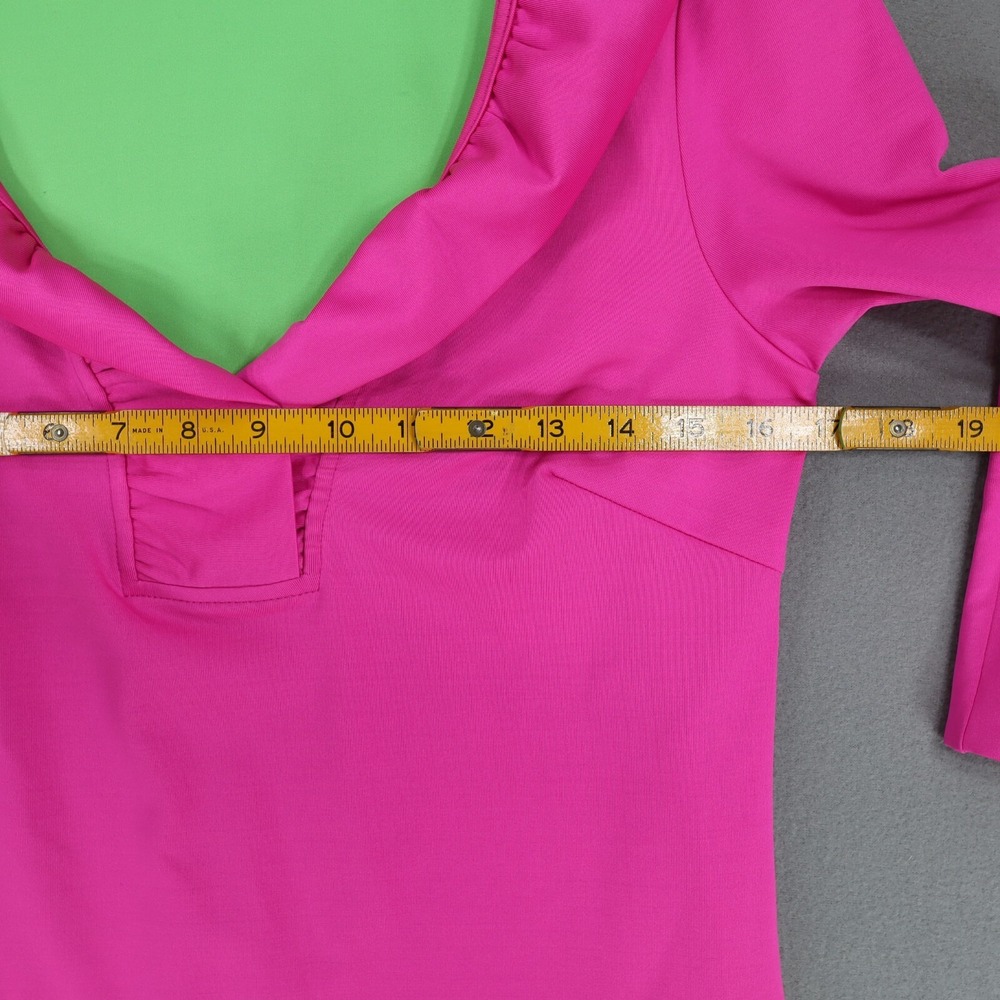 Gretchen Scott Solid Hot Pink Ruffle V Neck 3/4 Sleeve Top Blouse Size XS - Picture 5 of 6